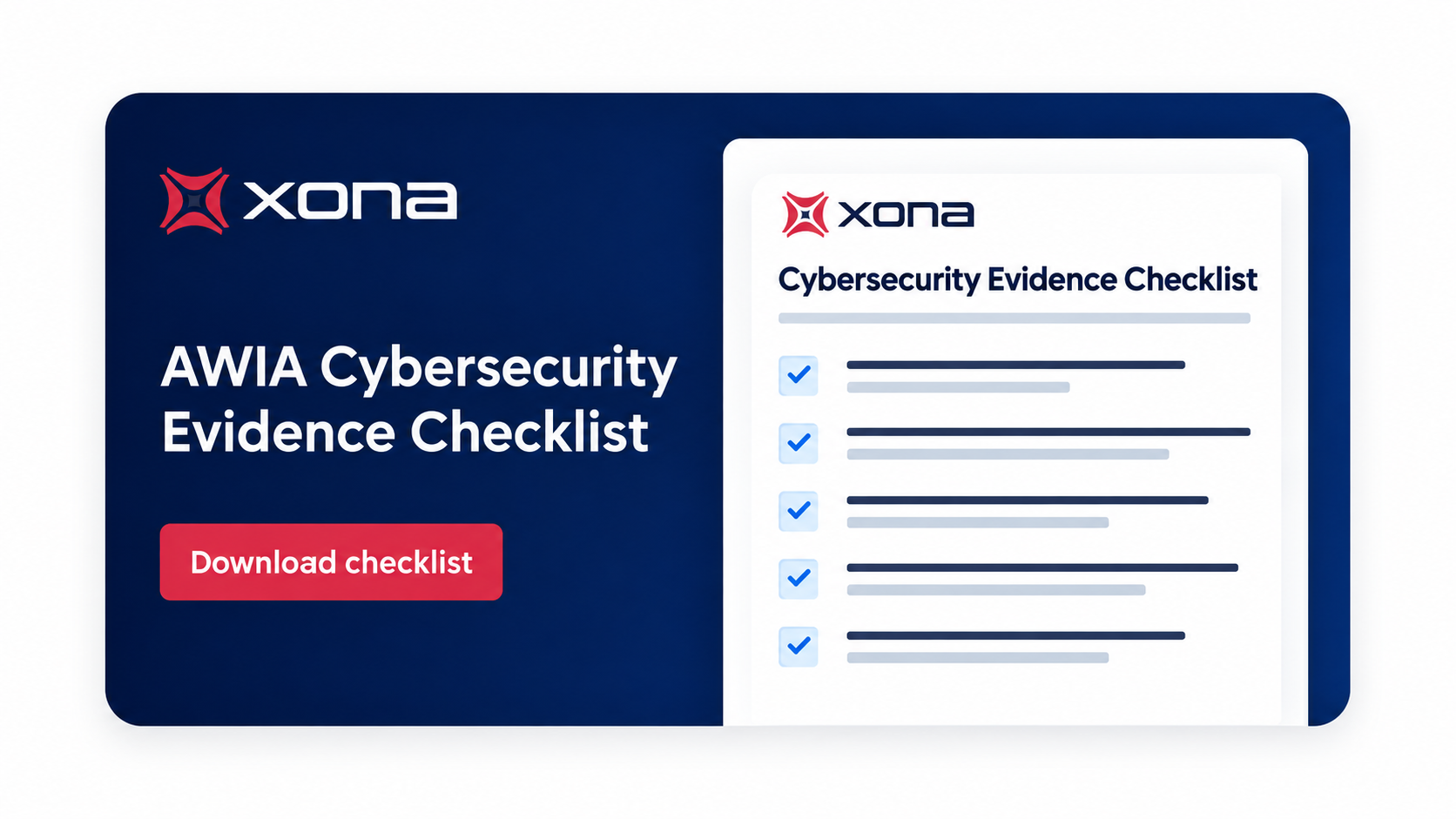 Xona AWIA Cybersecurity Evidence Checklist resource cover with checklist preview.